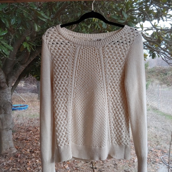 Sweaters - Cream Colored Corchet Over Sweater